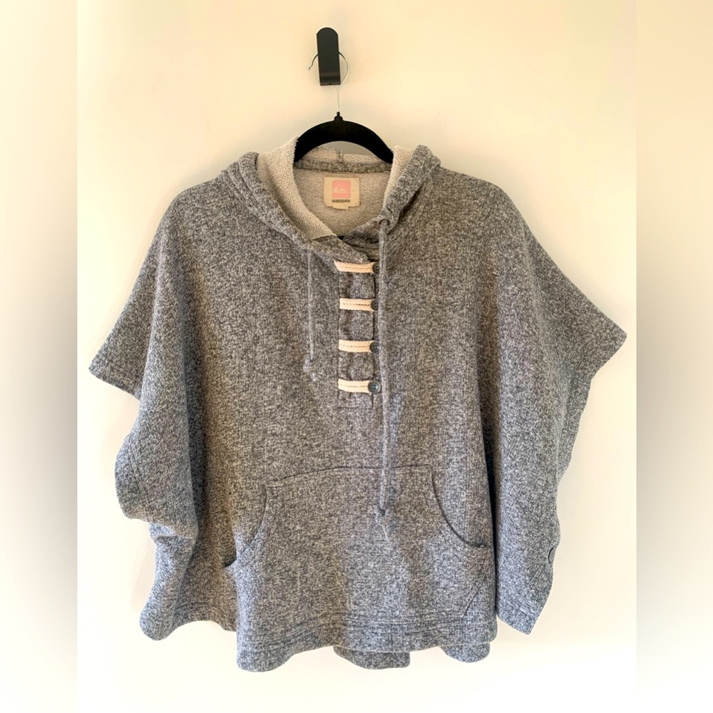 Quiksilver Gray Hooded Poncho with Toggle Buttons Front Kangaroo Pocket One Size